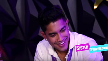 Swap stepsisters throat us while we sing a song at karaoke bar