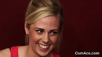 Hot hottie gets jizz load on her face swallowing all the semen