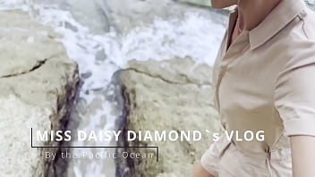 Eating choco cake on diamond blue beach sfw