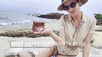 Eating choco cake on diamond blue beach sfw