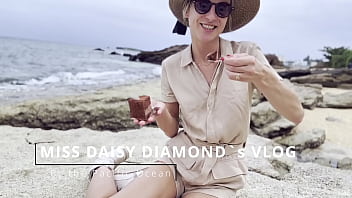 Eating choco cake on diamond blue beach sfw