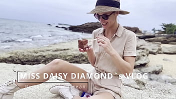 Eating choco cake on diamond blue beach sfw