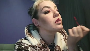 Long and hot sissy training with strap on and fake cum from busty tattooed strict mistress