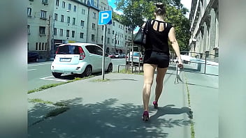 Long legs in sluty tight short