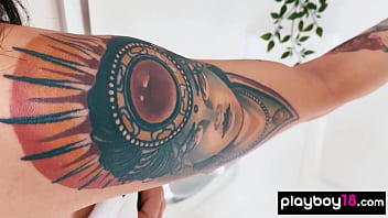 Skinny small titted asian muse washing her exotic cunt