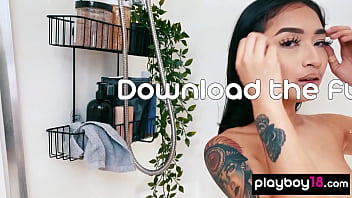 Skinny small titted asian muse washing her exotic cunt