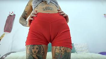 Tight and round ass on petite tattoed babe and what a cameltoe