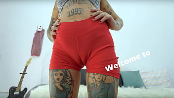 Tight and round ass on petite tattoed babe and what a cameltoe