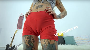 Tight and round ass on petite tattoed babe and what a cameltoe