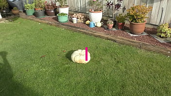 Nz milf sub uses huge pumpkin as her toilet while her master films the action