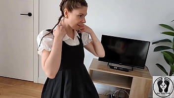 Godess milf in school uniform showering and masturbates