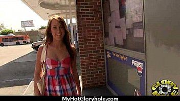 Babe sucks and fucks black cock at gloryhole 14