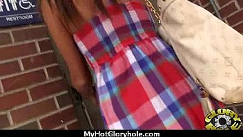 Babe sucks and fucks black cock at gloryhole 14