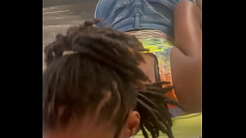 Sexy slim big booty model gives blow in chair