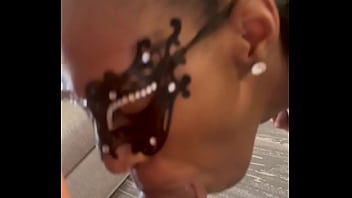 Sexy slim big booty model gives blow in chair