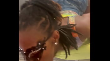 Sexy slim big booty model gives blow in chair