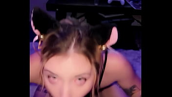 Horny cat girl reports in for daily throat training free