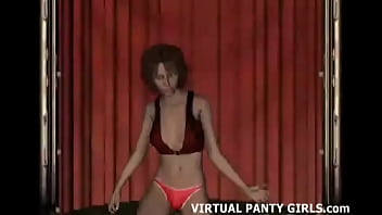 Topless 3d anime babe teasing in tight lingerie