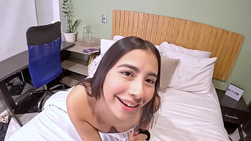 Stepdad discovers his thick stepdaughter with homework and show new camera as present and offers her a record a lesson in her big ass