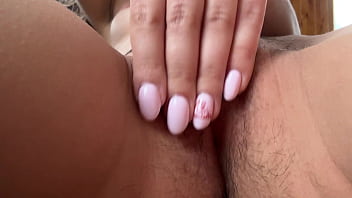 Close up of wet hairy pussy