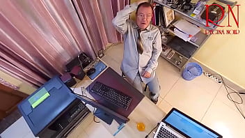 Grow like a tower giant secretary in the office the manager guy is very surprised by her height long video