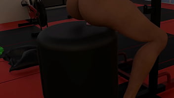 Muscular sexy gym instructor use dildo on her self at the gym