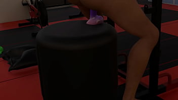 Muscular sexy gym instructor use dildo on her self at the gym