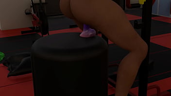 Muscular sexy gym instructor use dildo on her self at the gym