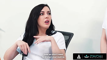 Sexy babe gives hot massage with her colleague