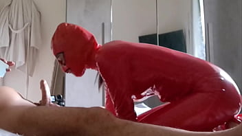 Preview milf in latex catsuit gives blowjob and swallows cum