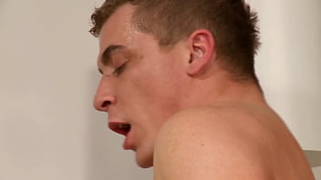 Sexy blue angel wears heels while taking it deep and finishes with a creampie