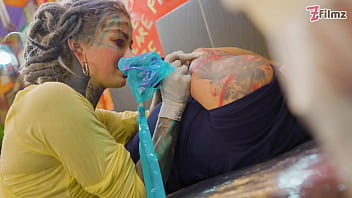 Pornstar tattoo artist gets assfucked from customer hard anal atm facial cumshoot
