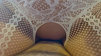 Morning blowjob and cowgirl position in white fishnet