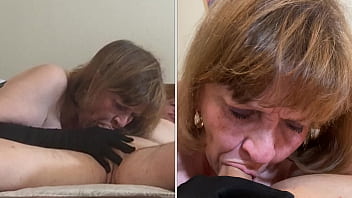 Old mature slut gives an elegant blowjob