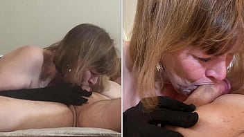 Old mature slut gives an elegant blowjob