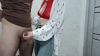 Sexy stepmom jerks off stepson's cock