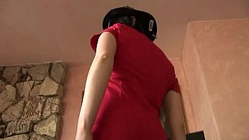 Slutty brunette in uniform gets facial