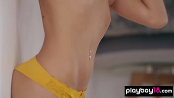 Skinny brunette european muse posing nude on the stairs