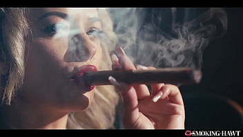 Horny milf with huge tits masturbating and giving blowjob while smoking a 9 inch cigar