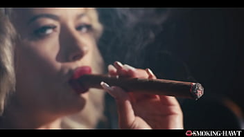 Horny milf with huge tits masturbating and giving blowjob while smoking a 9 inch cigar