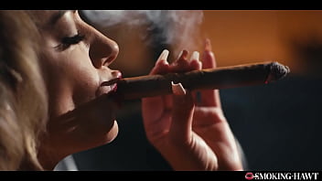 Horny milf with huge tits masturbating and giving blowjob while smoking a 9 inch cigar