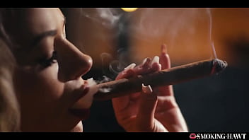 Horny milf with huge tits masturbating and giving blowjob while smoking a 9 inch cigar