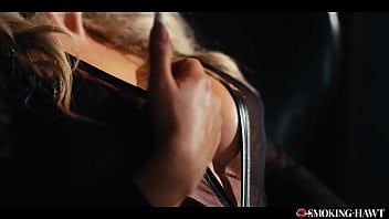 Horny milf with huge tits masturbating and giving blowjob while smoking a 9 inch cigar