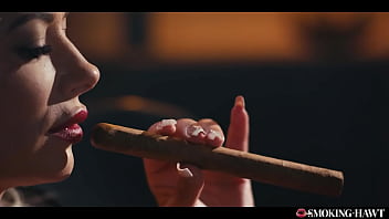 Horny milf with huge tits masturbating and giving blowjob while smoking a 9 inch cigar