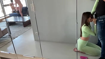 Crazy public threesome and backstage blowjob