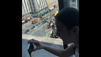 Crazy public threesome and backstage blowjob