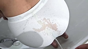 Milf In White Panties Pissing And Next He Piss On Her Booty And Pussy thumbnail