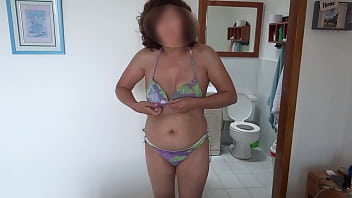 On the beach stepmom shows off and loves making cocks hard