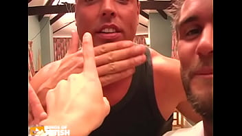 Tattooed blonde gets rough double penetration from more guys after playing a game