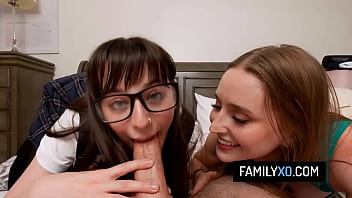 Horny stepdaddy has a threesome with teen stepdaughter and her bestie